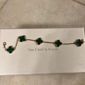 Authentic Van Cleef Alhambra 5 Motif Bracelet - emerald green-box & certificate